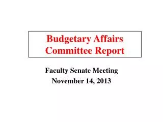 Budgetary Affairs Committee Report