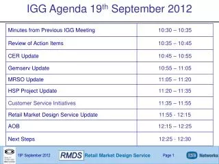 IGG Agenda 19 th September 2012