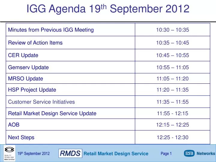 igg agenda 19 th september 2012