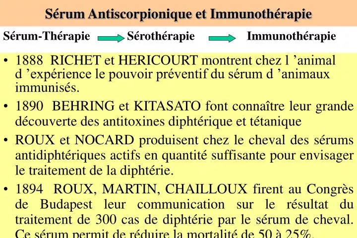 s rum antiscorpionique et immunoth rapie