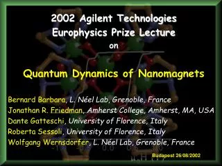 2002 Agilent Technologies Europhysics Prize Lecture on