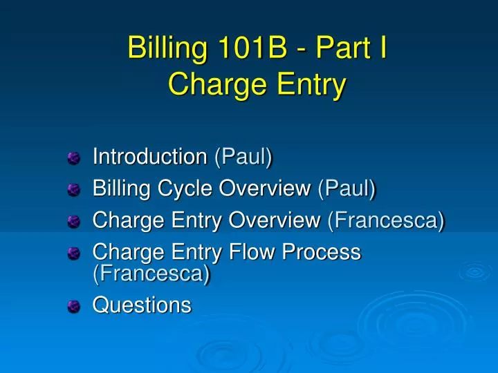 billing 101b part i charge entry