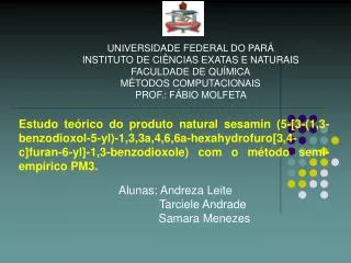 UNIVERSIDADE FEDERAL DO PARÁ INSTITUTO DE CIÊNCIAS EXATAS E NATURAIS FACULDADE DE QUÍMICA