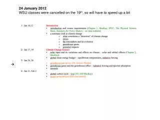 24 January 2012 WSU classes were cancelled on the 19 th , so will have to speed up a bit