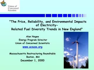 Alan Nogee Energy Program Director Union of Concerned Scientists ucsusa