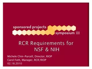 RCR Requirements for NSF &amp; NIH