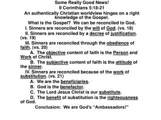 Some Really Good News! II Corinthians 5:18-21