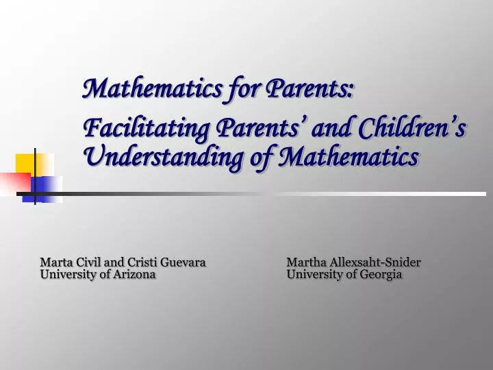 mathematics for parents facilitating parents and children s understanding of mathematics