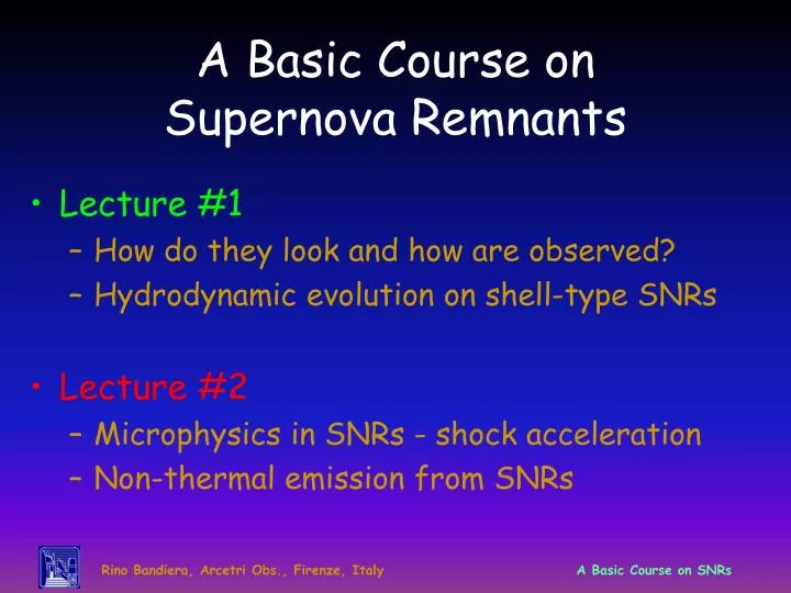 a basic course on supernova remnants