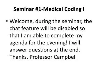 Seminar #1-Medical Coding I