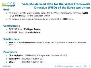 Satellite-derived data for the Water Framework Directive (WFD) of the European Union