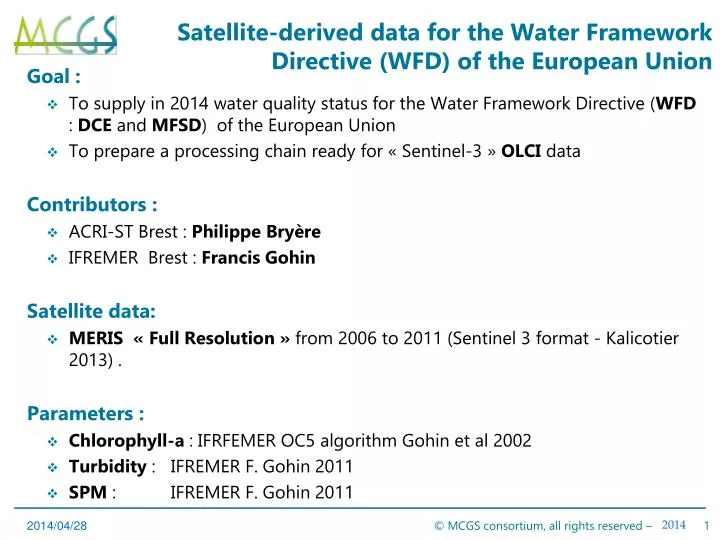 satellite derived data for the water framework directive wfd of the european union