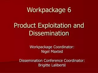 Workpackage 6 Product Exploitation and Dissemination