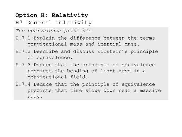 option h relativity h7 general relativity