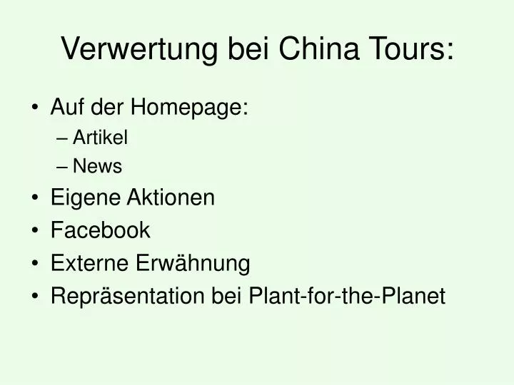 verwertung bei china tours