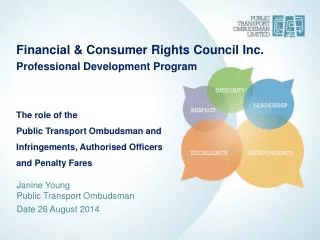 Financial &amp; Consumer Rights Council Inc. Professional Development Program The role of the