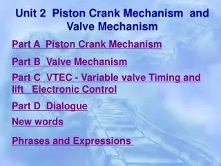 Unit 2 Piston Crank Mechanism and Valve Mechanism