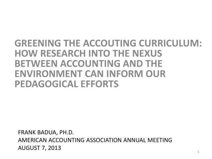 frank badua ph d american accounting association annual meeting august 7 2013