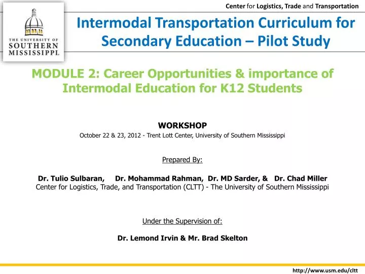 intermodal transportation curriculum for secondary education pilot study