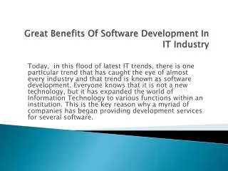 Great Benefits Of Software Development In IT Industry