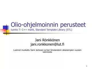 olio ohjelmoinnin perusteet luento 7 c mallit standard template library stl