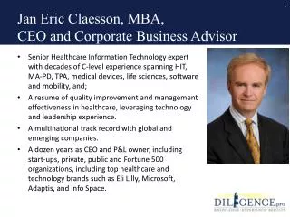 Jan Eric Claesson, MBA, CEO and Corporate Business Advisor