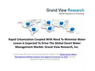 Smart Water Management (SWM) Market Share To 2020.