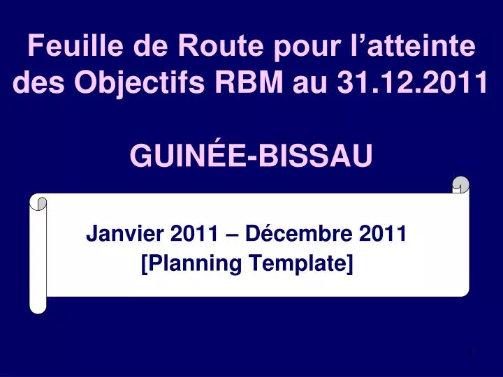feuille de route pour l atteinte des objectifs rbm au 31 12 2011 guin e bissau