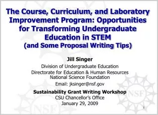 Jill Singer Division of Undergraduate Education