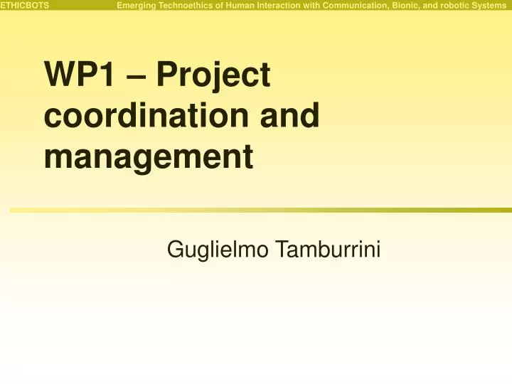 wp1 project coordination and management