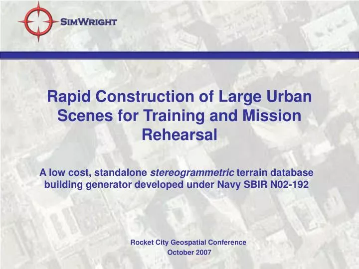 rapid construction of large urban scenes for training and mission rehearsal