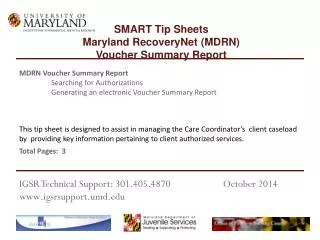 MDRN Voucher Summary Report 	Searching for Authorizations