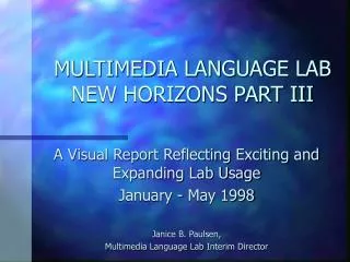 MULTIMEDIA LANGUAGE LAB NEW HORIZONS PART III