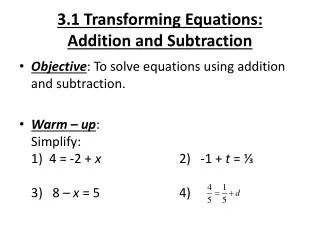 3.1 Transforming Equations: Addition and Subtraction