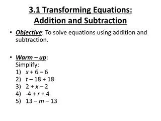 3.1 Transforming Equations: Addition and Subtraction