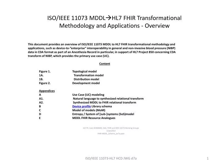 iso ieee 11073 mddl hl7 fhir transformational methodology and applications overview