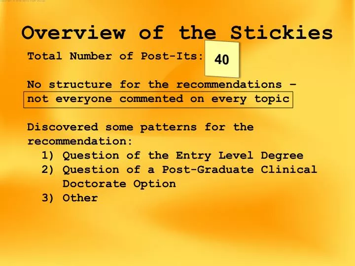 overview of the stickies