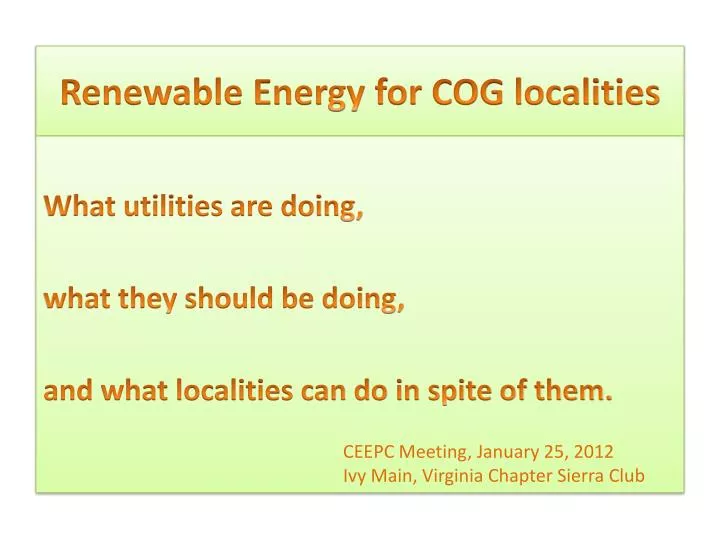 renewable energy for cog localities