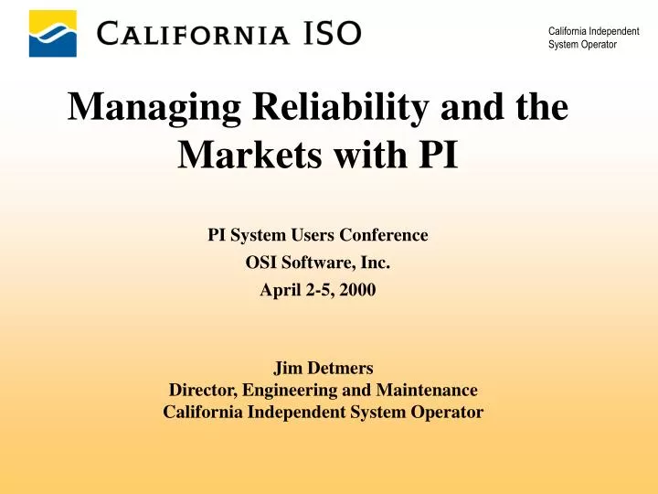 managing reliability and the markets with pi