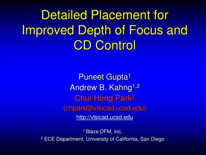 detailed placement for improved depth of focus and cd control