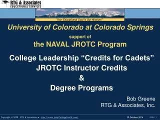 University of Colorado at Colorado Springs support of the NAVAL JROTC Program