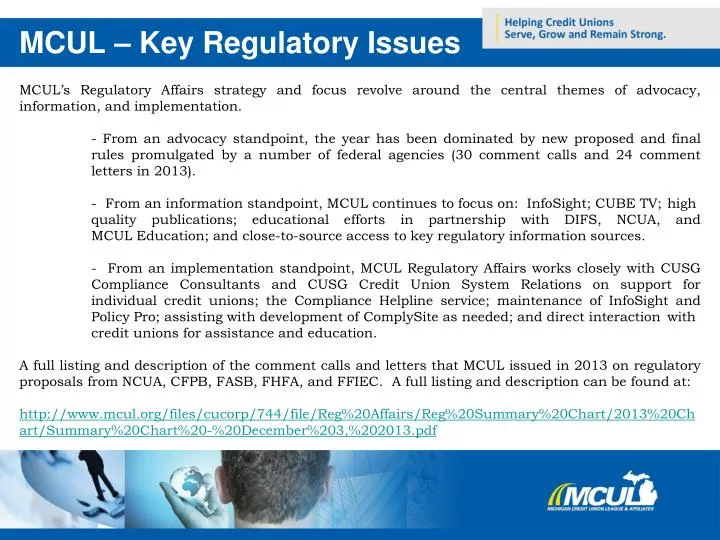 mcul key regulatory issues