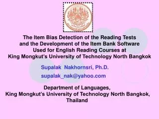 The Item Bias Detection of the Reading Tests and the Development of the Item Bank Software