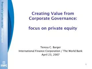 Creating Value from Corporate Governance: focus on private equity