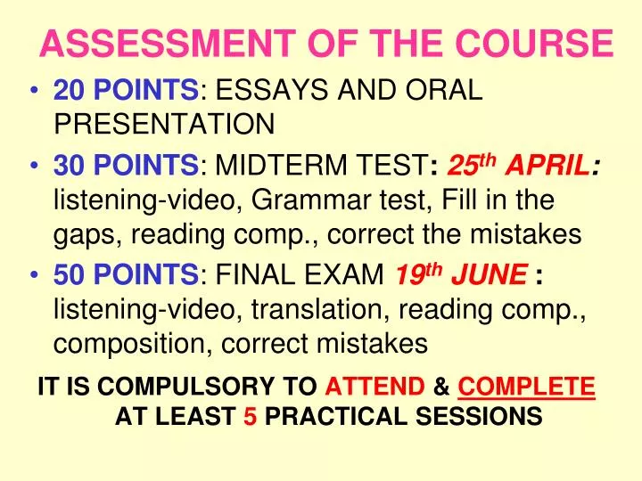 assessment of the course