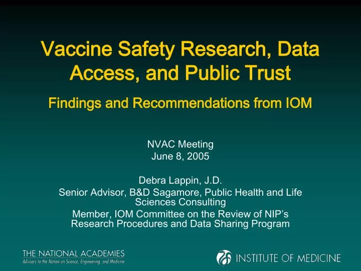 vaccine safety research data access and public trust findings and recommendations from iom
