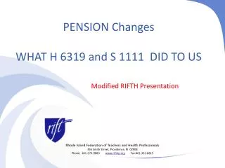 PENSION Changes WHAT H 6319 and S 1111 DID TO US