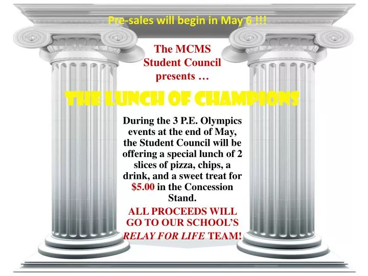 the mcms student council presents the lunch of champions