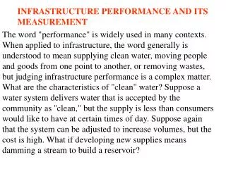 INFRASTRUCTURE PERFORMANCE AND ITS MEASUREMENT
