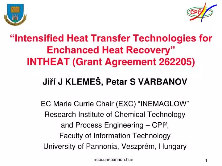 intensified heat transfer technologies for enchanced heat recovery intheat grant agreement 262205